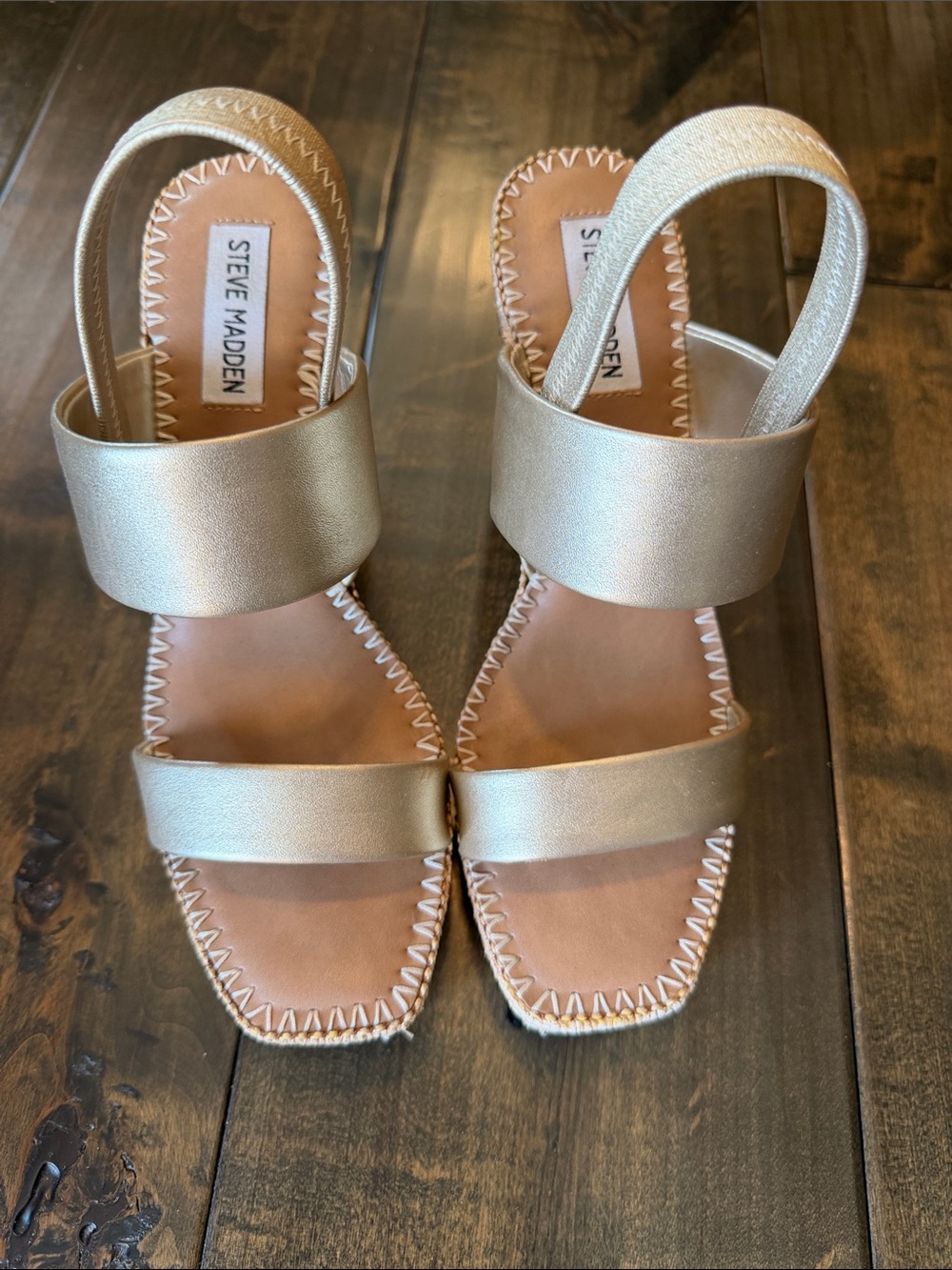 Steve Madden Metallic Gold Two-Strap Slingback Heels